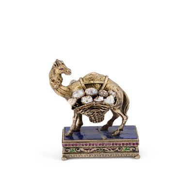 Lot 773 - A VIENNESE SILVER, NATURAL PEARL AND LAPIS LAZULI MODEL OF A CAMEL, CIRCA 1875