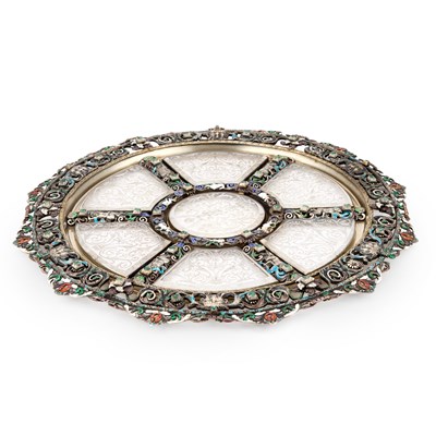 Lot 774 - A FINE VIENNESE ROCK CRYSTAL, SILVER AND ENAMEL DISH