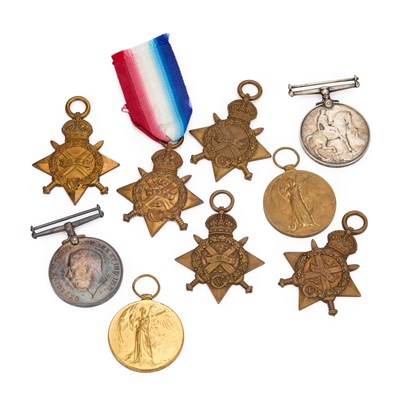 Lot 39 - TWO FIRST WORLD WAR MEDAL TRIOS